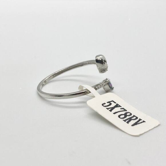 Size 10 925 Open Skull and Rainbow Topaz Heart Ring - Picture 7 of 11